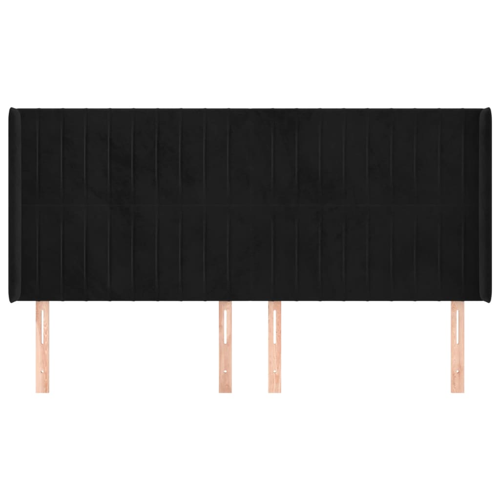 Hoofdbord Met Randen Fluweel 183 x 16 x 118/128 cm Zwart