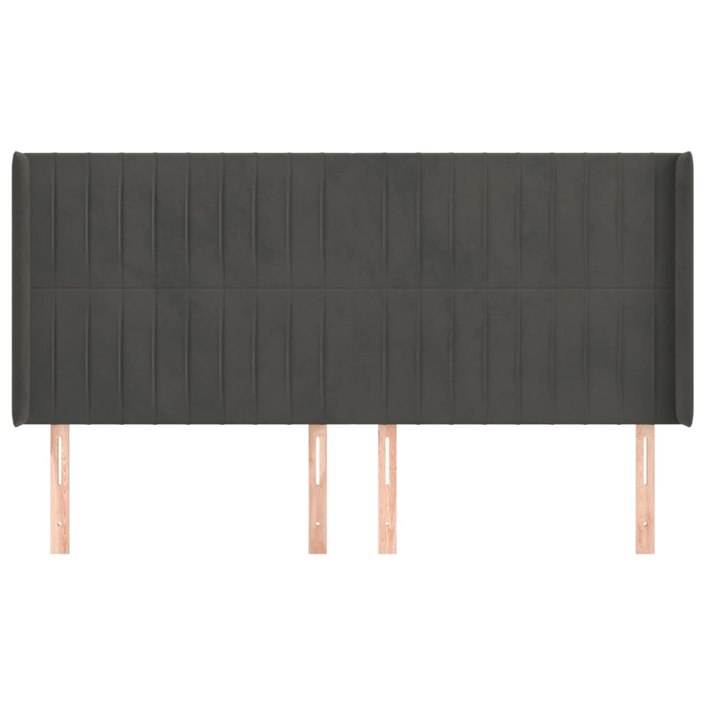 Hoofdbord Met Randen Fluweel 203 x 16 x 118/128 cm Donkergrijs