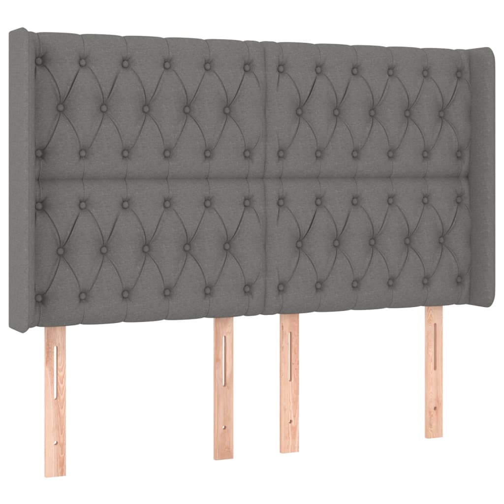 Hoofdbord Met Randen Stof 147 x 16 x 118/128 cm Donkergrijs