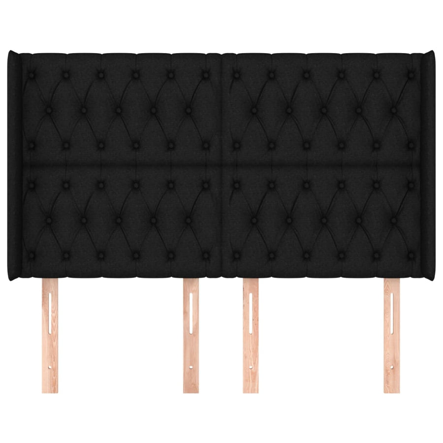 Hoofdbord Met Randen Stof 147 x 16 x 118/128 cm Zwart