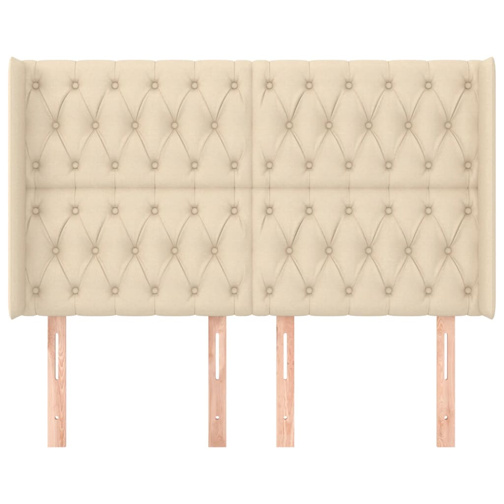 Hoofdbord Met Randen Stof Kleurig 147 x 16 x 118/128 cm Crème