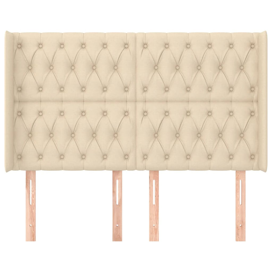 Hoofdbord Met Randen Stof Kleurig 147 x 16 x 118/128 cm Crème