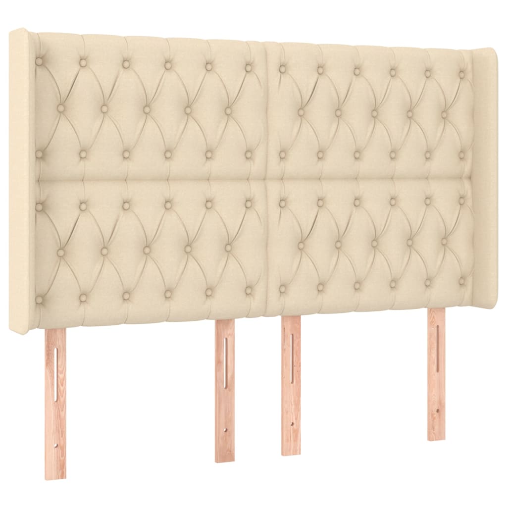 Hoofdbord Met Randen Stof Kleurig 163 x 16 x 118/128 cm Crème