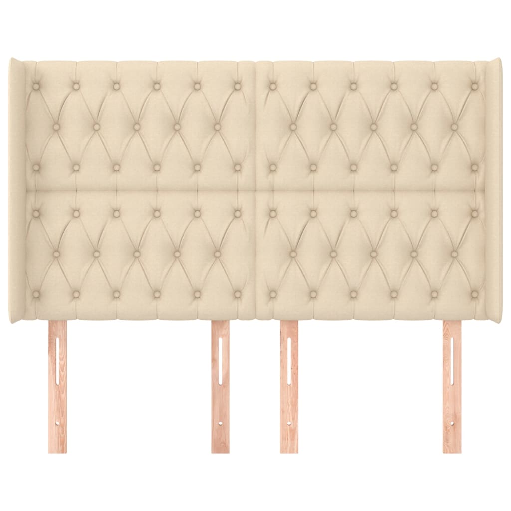 Hoofdbord Met Randen Stof Kleurig 163 x 16 x 118/128 cm Crème