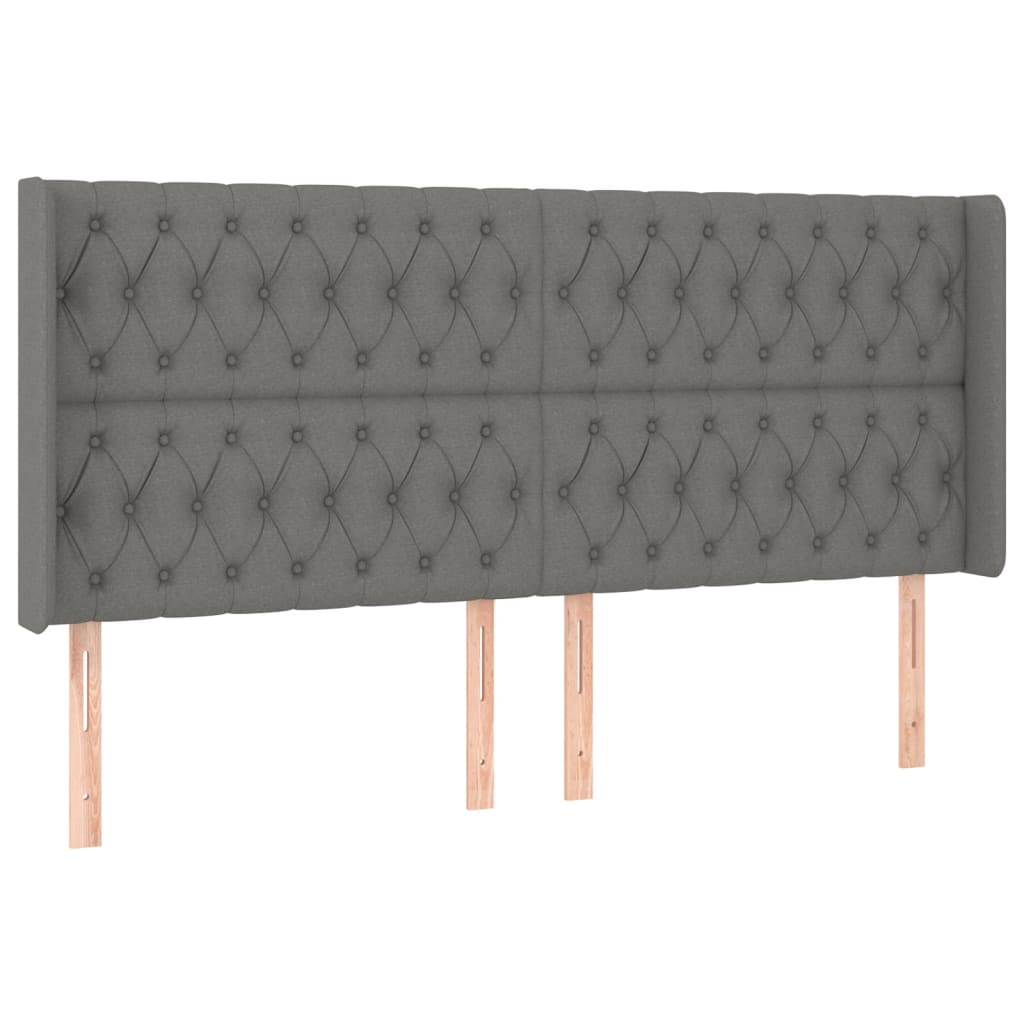 Hoofdbord Met Randen Stof 183 x 16 x 118/128 cm Donkergrijs
