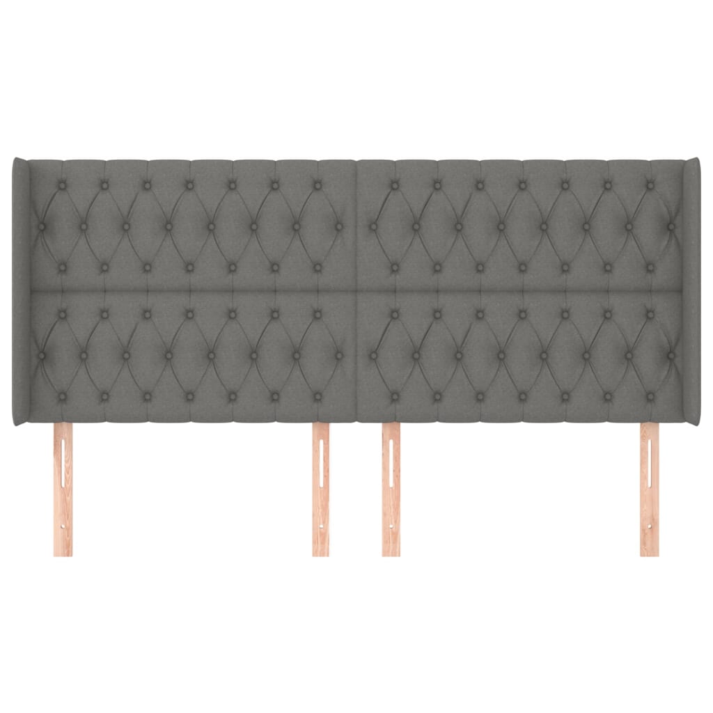 Hoofdbord Met Randen Stof 183 x 16 x 118/128 cm Donkergrijs