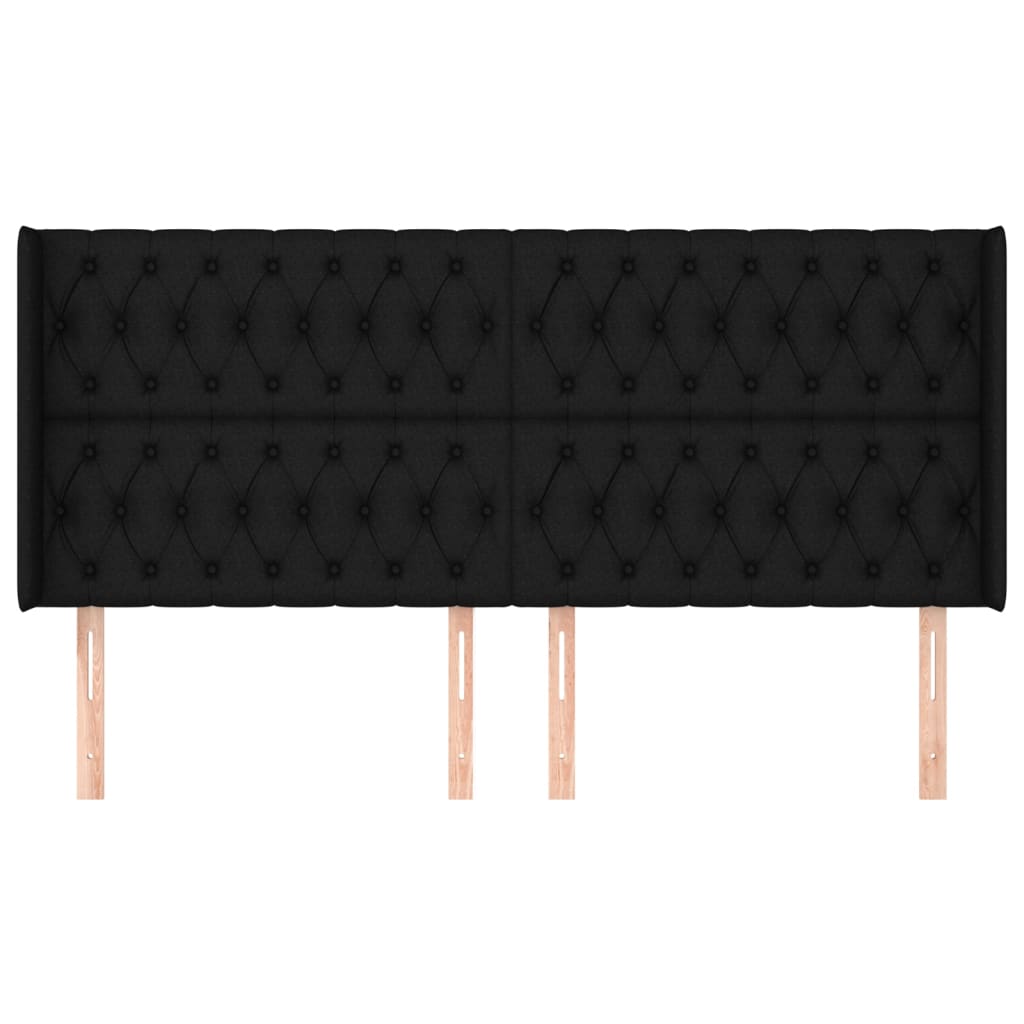 Hoofdbord Met Randen Stof 183 x 16 x 118/128 cm Zwart