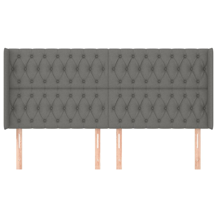 Hoofdbord Met Randen Stof 203 x 16 x 118/128 cm Donkergrijs