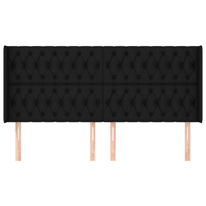 Hoofdbord Met Randen Stof 203 x 16 x 118/128 cm Zwart