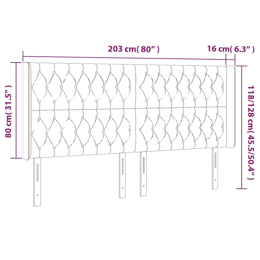 Hoofdbord Met Randen Stof 203 x 16 x 118/128 cm Taupe