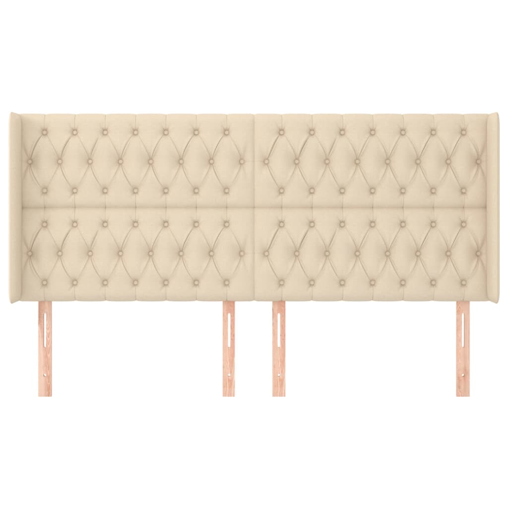 Hoofdbord Met Randen Stof Kleurig 203 x 16 x 118/128 cm Crème