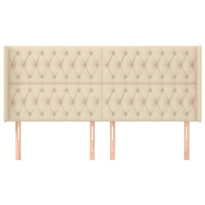 Hoofdbord Met Randen Stof Kleurig 203 x 16 x 118/128 cm Crème