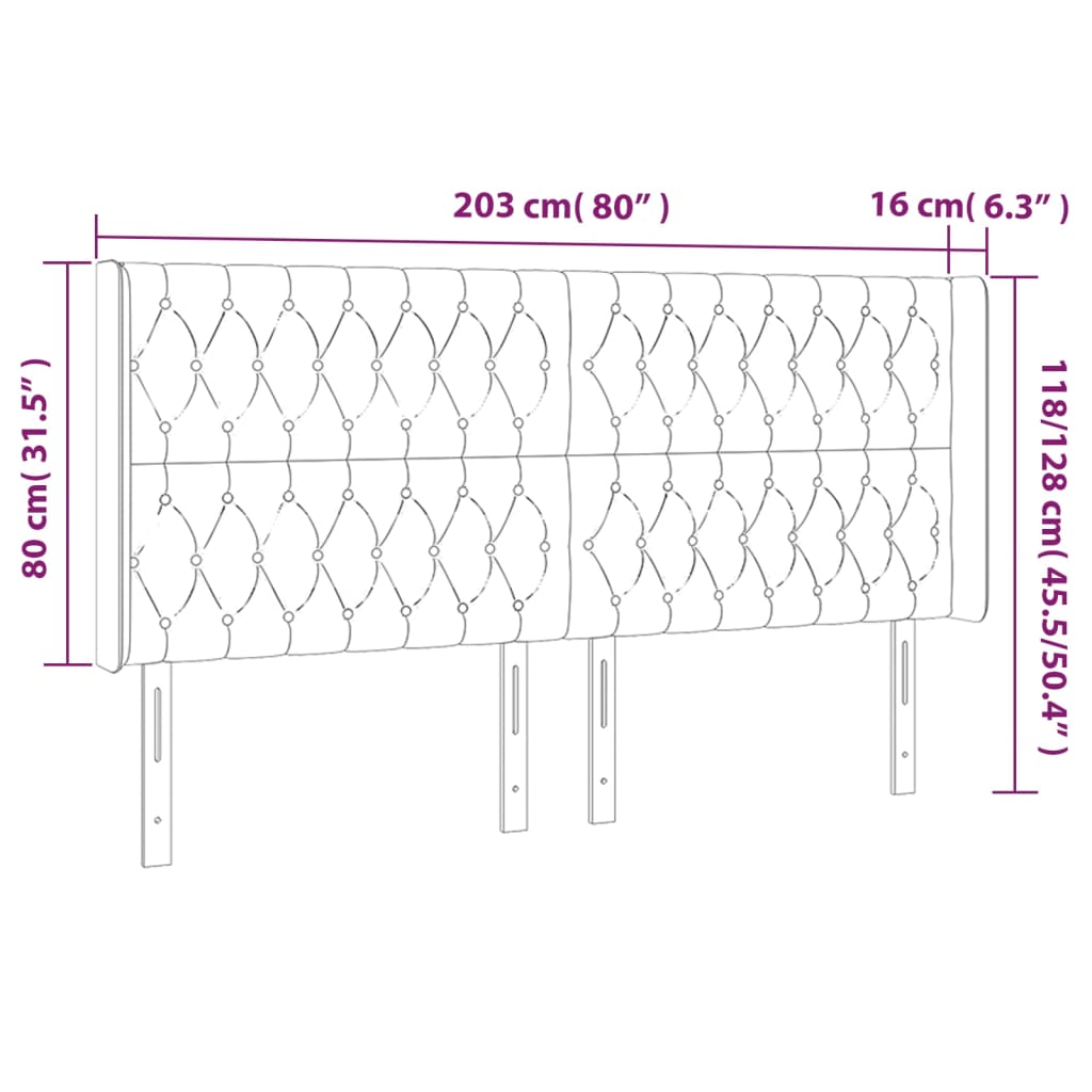 Hoofdbord Met Randen Stof Kleurig 203 x 16 x 118/128 cm Crème