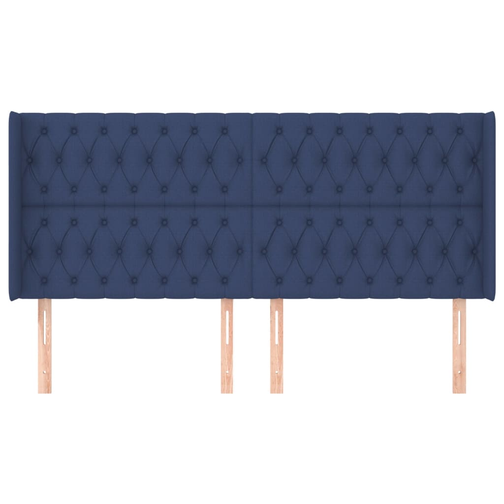 Hoofdbord Met Randen Stof 203 x 16 x 118/128 cm Blauw