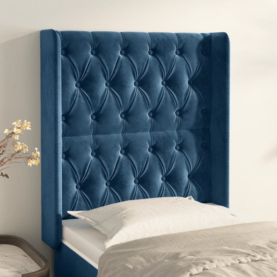 Hoofdbord Met Randen Fluweel Blauw 83 x 16 x 118/128 cm
