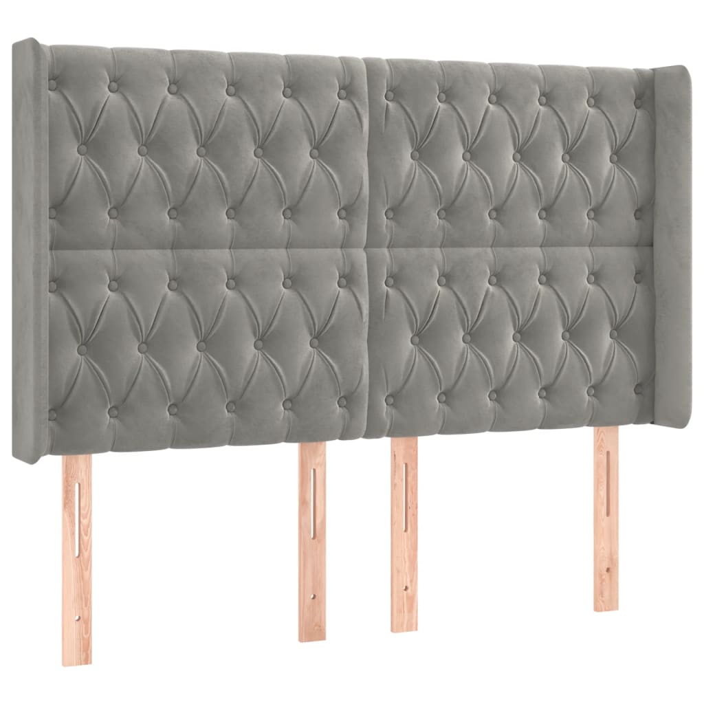 Hoofdbord Met Randen Fluweel 163 x 16 x 118/128 cm Lichtgrijs