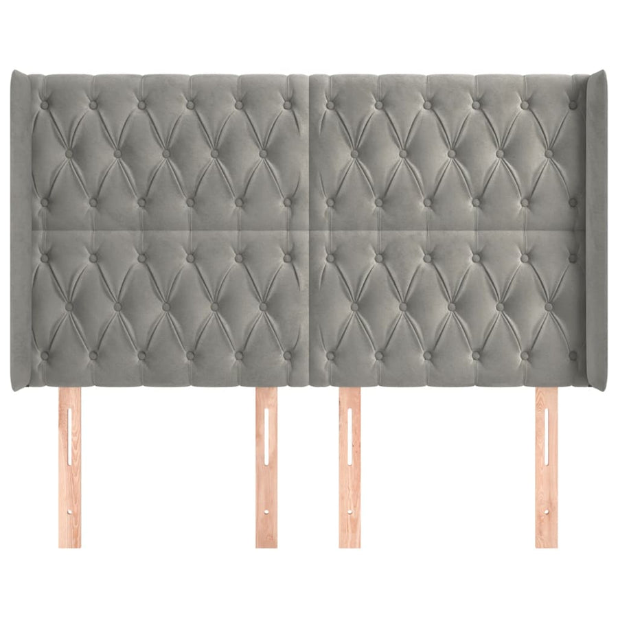 Hoofdbord Met Randen Fluweel 163 x 16 x 118/128 cm Lichtgrijs