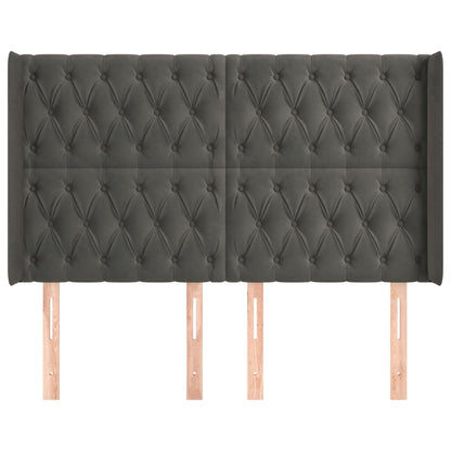 Hoofdbord Met Randen Fluweel 163 x 16 x 118/128 cm Donkergrijs