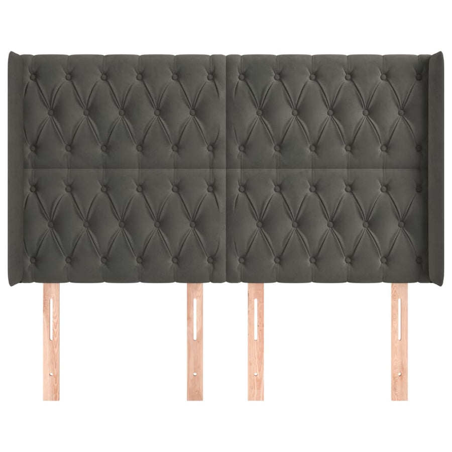 Hoofdbord Met Randen Fluweel 163 x 16 x 118/128 cm Donkergrijs