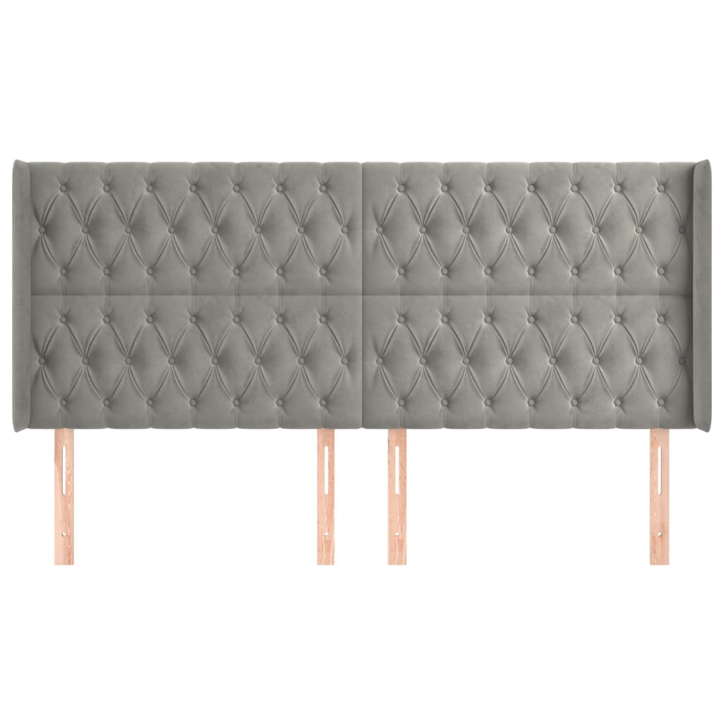 Hoofdbord Met Randen Fluweel 183 x 16 x 118/128 cm Lichtgrijs
