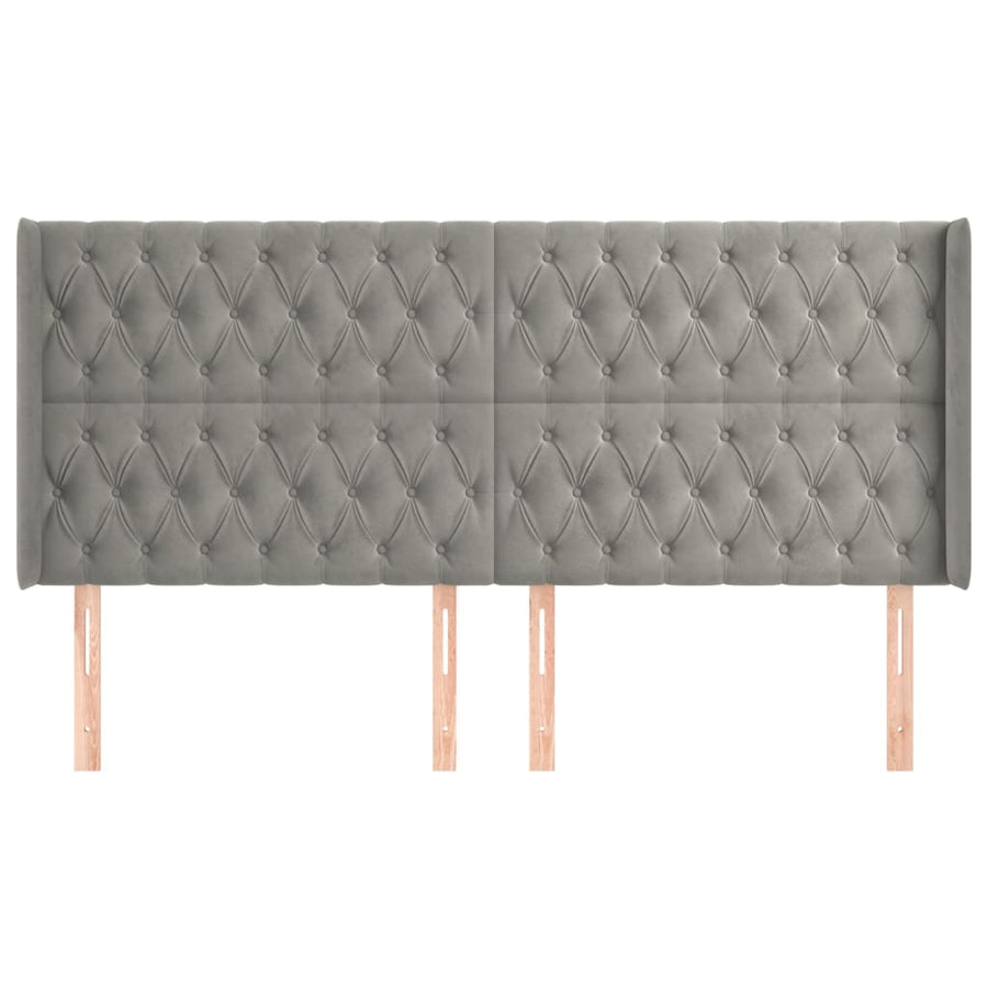 Hoofdbord Met Randen Fluweel 183 x 16 x 118/128 cm Lichtgrijs