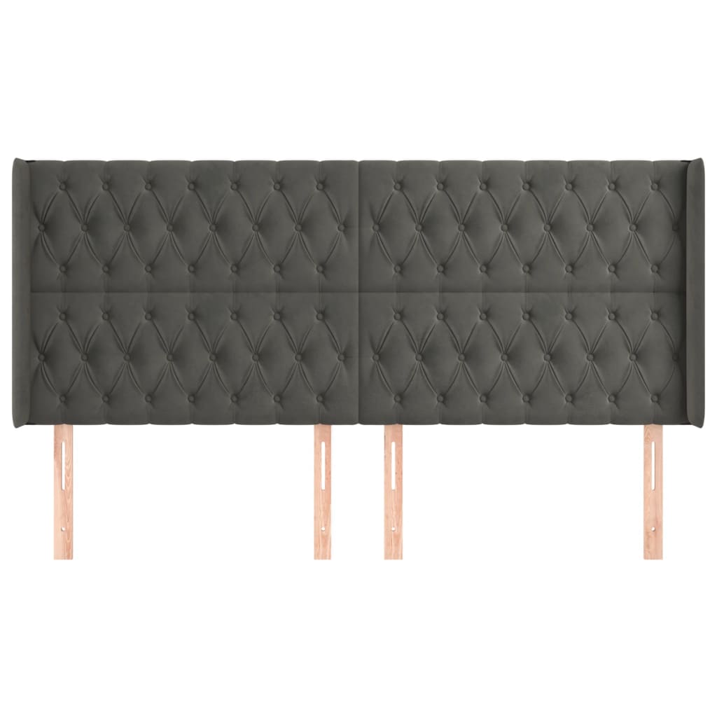 Hoofdbord Met Randen Fluweel 183 x 16 x 118/128 cm Donkergrijs