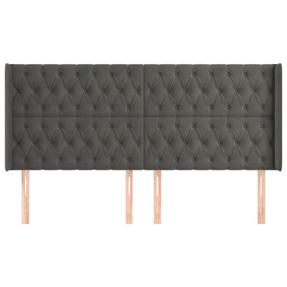 Hoofdbord Met Randen Fluweel 183 x 16 x 118/128 cm Donkergrijs