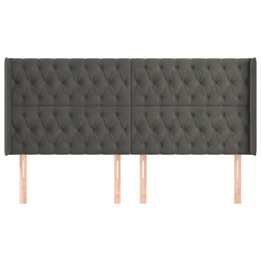 Hoofdbord Met Randen Fluweel 183 x 16 x 118/128 cm Donkergrijs