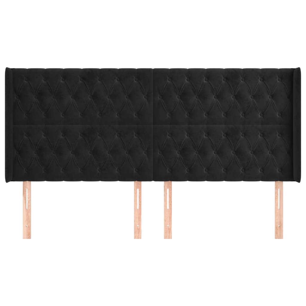 Hoofdbord Met Randen 183X16X118/128 Cm Fluweel Zwart 183 x 16 x 118/128 cm