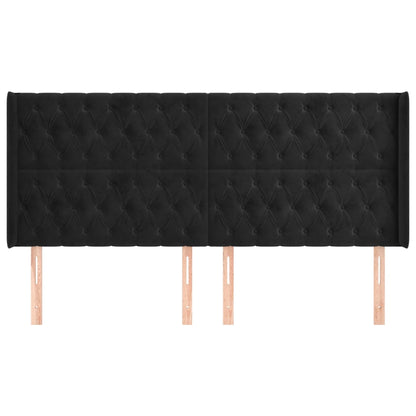 Hoofdbord Met Randen 183X16X118/128 Cm Fluweel Zwart 183 x 16 x 118/128 cm