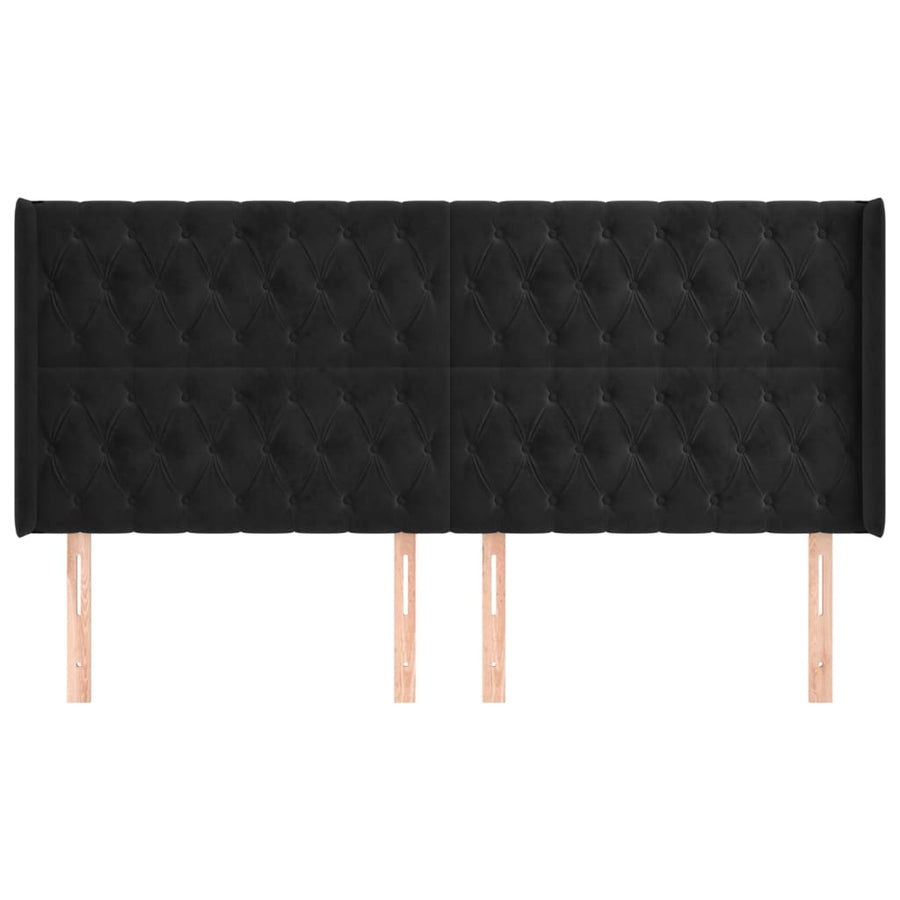 Hoofdbord Met Randen 183X16X118/128 Cm Fluweel Zwart 183 x 16 x 118/128 cm