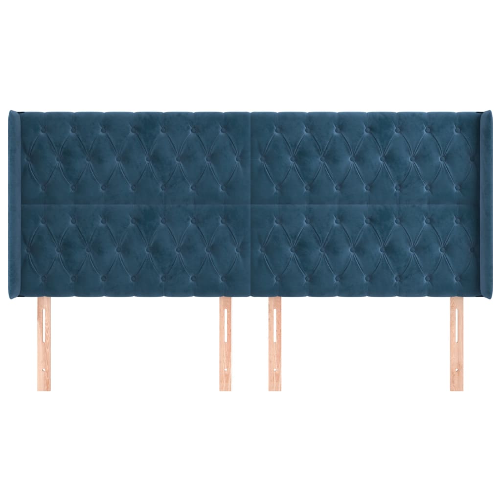 Hoofdbord met randen 183x16x118/128 cm fluweel donkerblauw