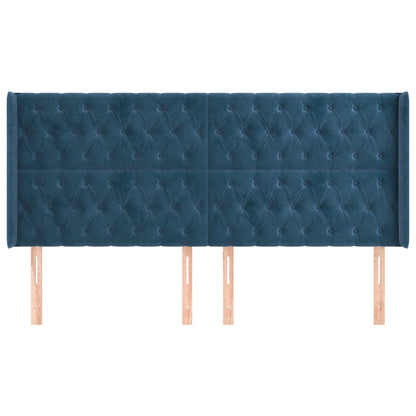 Hoofdbord met randen 183x16x118/128 cm fluweel donkerblauw