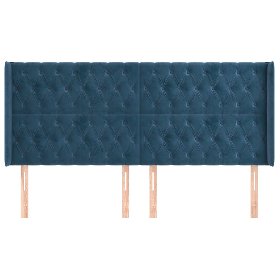 Hoofdbord met randen 183x16x118/128 cm fluweel donkerblauw