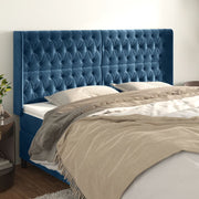 Hoofdbord met randen 183x16x118/128 cm fluweel donkerblauw
