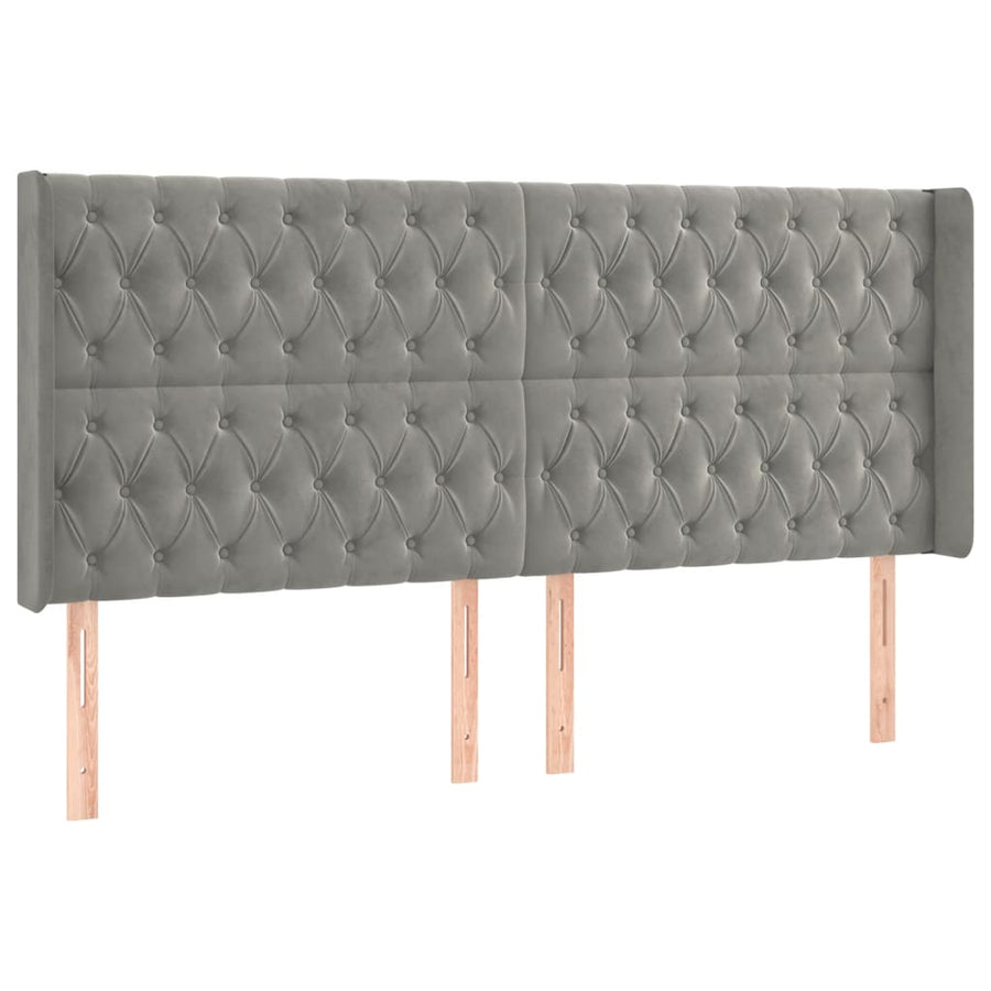 Hoofdbord Met Randen Fluweel 203 x 16 x 118/128 cm Lichtgrijs