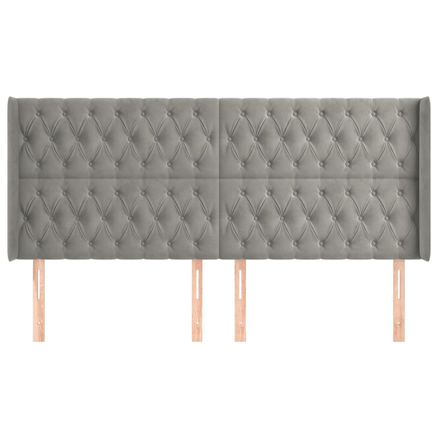 Hoofdbord Met Randen Fluweel 203 x 16 x 118/128 cm Lichtgrijs