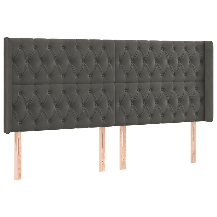 Hoofdbord Met Randen Fluweel 203 x 16 x 118/128 cm Donkergrijs