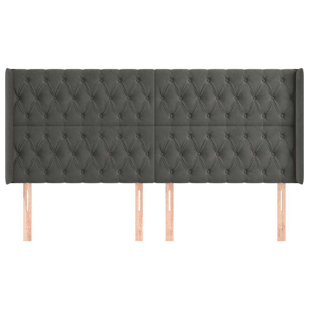 Hoofdbord Met Randen Fluweel 203 x 16 x 118/128 cm Donkergrijs