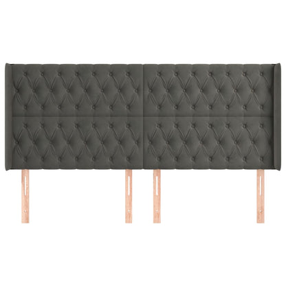 Hoofdbord Met Randen Fluweel 203 x 16 x 118/128 cm Donkergrijs