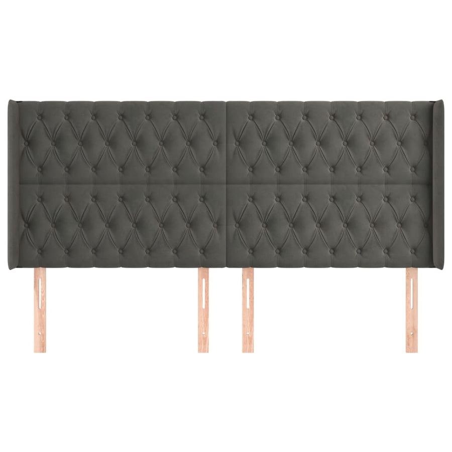 Hoofdbord Met Randen Fluweel 203 x 16 x 118/128 cm Donkergrijs