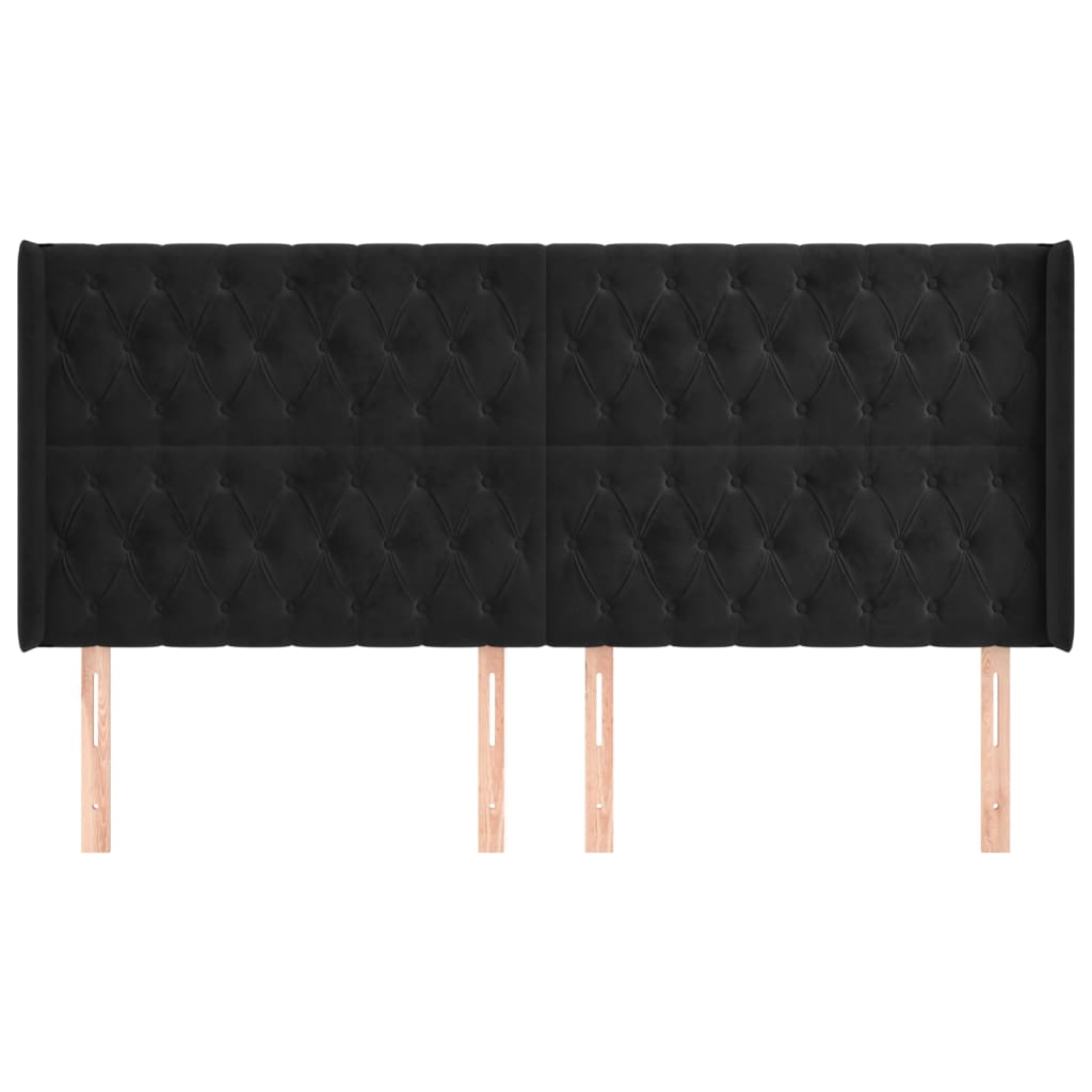 Hoofdbord Met Randen Fluweel 203 x 16 x 118/128 cm Zwart