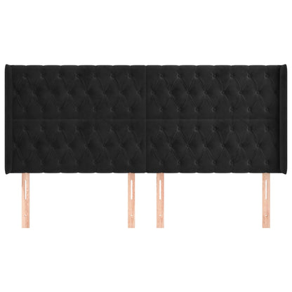 Hoofdbord Met Randen Fluweel 203 x 16 x 118/128 cm Zwart