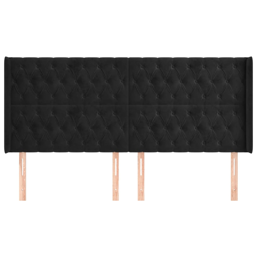 Hoofdbord Met Randen Fluweel 203 x 16 x 118/128 cm Zwart