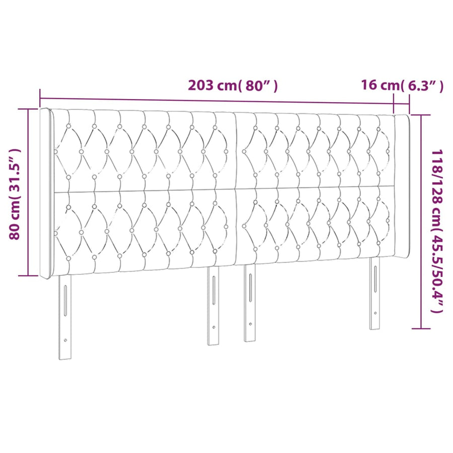 Hoofdbord Met Randen Fluweel 203 x 16 x 118/128 cm