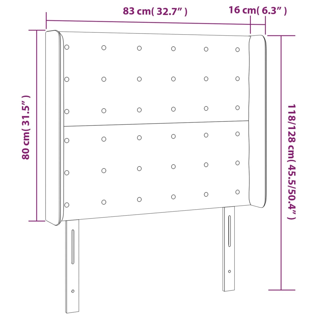 Hoofdbord Met Randen Stof 83 x 16 x 118/128 cm Zwart