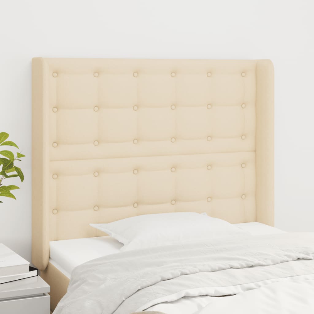 Hoofdbord met randen 83x16x118/128 cm stof crèmekleurig