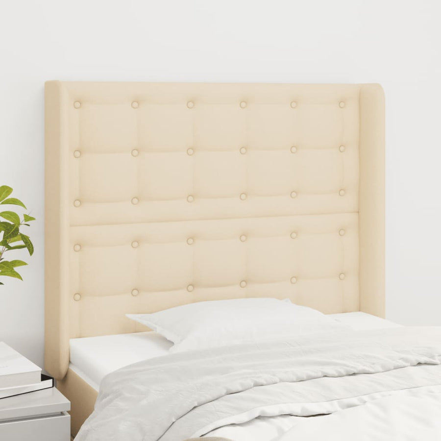 Hoofdbord met randen 83x16x118/128 cm stof crèmekleurig