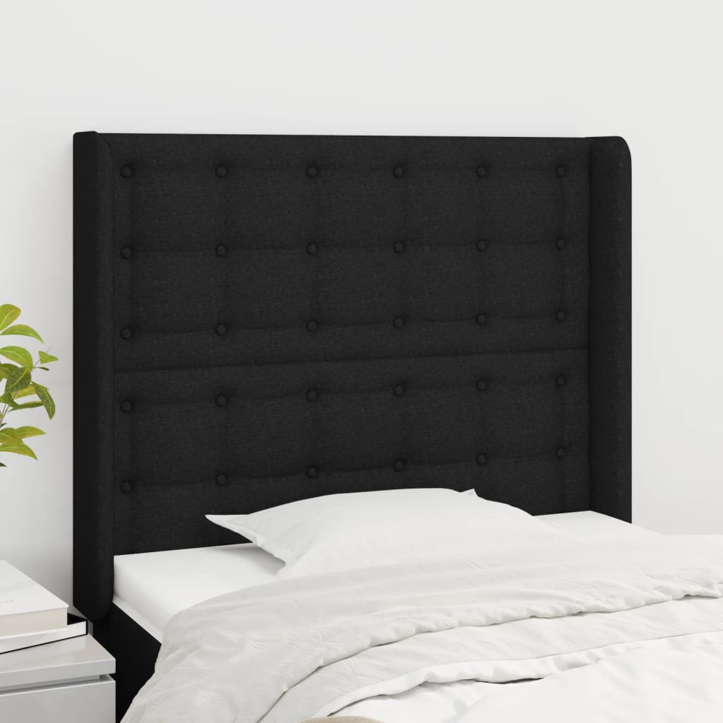 Hoofdbord met randen 93x16x118/128 cm stof zwart