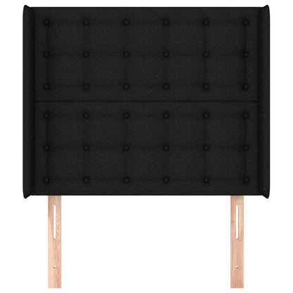 Hoofdbord met randen 103x16x118/128 cm stof zwart 103 x 16 x 118/128 cm Zwart